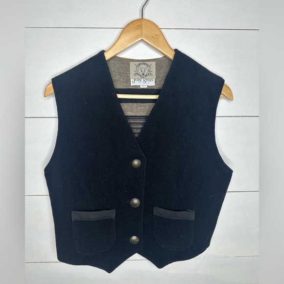 Judy Stern Jackets & Blazers - Judy Stern Western Vest S/M Black Wool Cowboy Vest Vintage Button Front Cowgirl